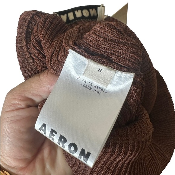NEW Aeron Brown Egon Rib Pants High Rise Knit Ribbed Slight Flare - Picture 4 of 9
